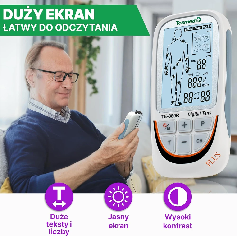 Tesmed raumenų elektrostimuliatorius, 73 programos, EMS ir TENS, su 8 elektrodais, TE-880R Plus