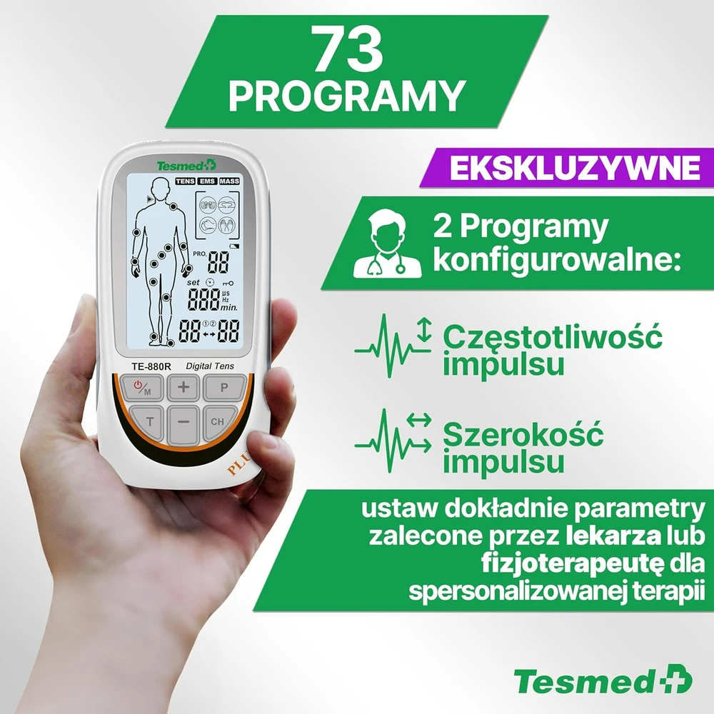 Tesmed raumenų elektrostimuliatorius, 73 programos, EMS ir TENS, su 8 elektrodais, TE-880R Plus