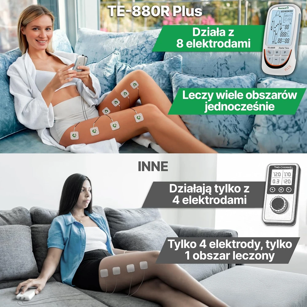 Tesmed raumenų elektrostimuliatorius, 73 programos, EMS ir TENS, su 8 elektrodais, TE-880R Plus