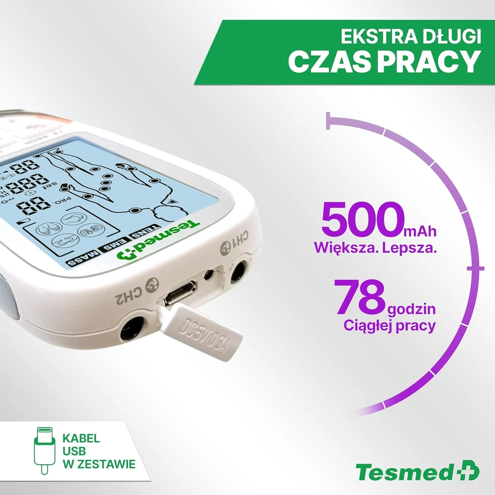 Tesmed raumenų elektrostimuliatorius, 73 programos, EMS ir TENS, su 8 elektrodais, TE-880R Plus