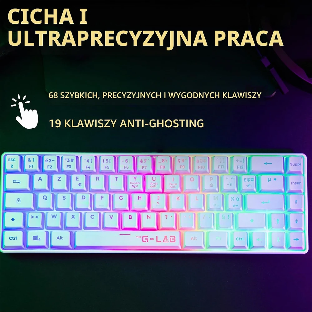 THE G-LAB 60 % žaidimų klaviatūros ir pelės rinkinys su RGB, QWERTY, COMBO-HYDRO-W/SP
