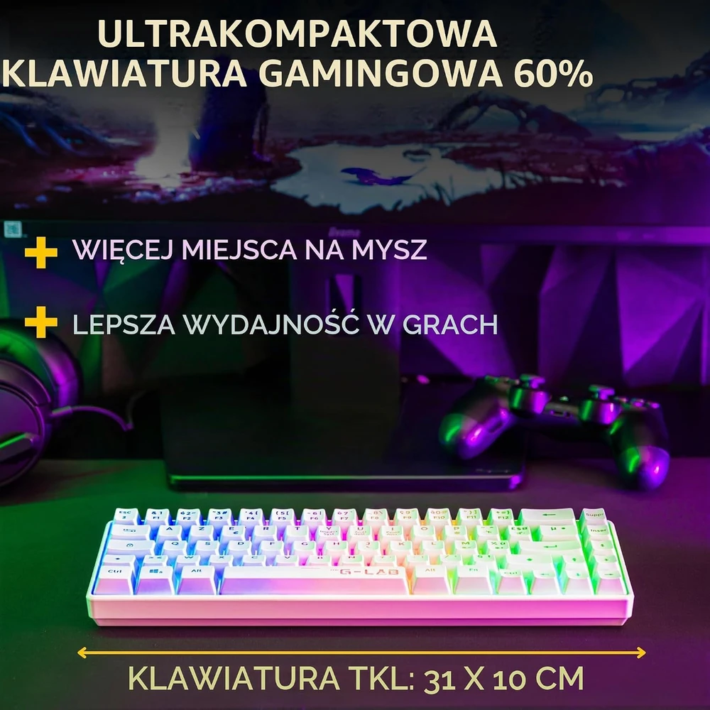 THE G-LAB 60 % žaidimų klaviatūros ir pelės rinkinys su RGB, QWERTY, COMBO-HYDRO-W/SP