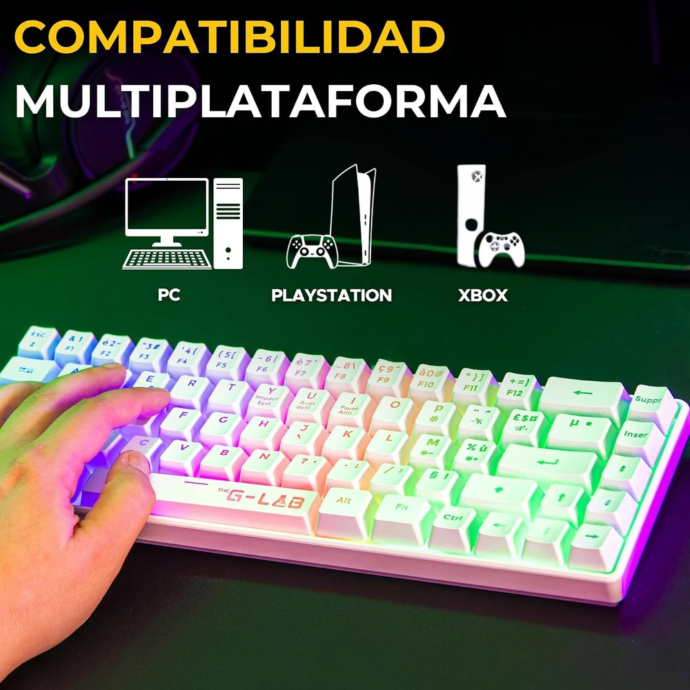 THE G-LAB 60 % žaidimų klaviatūros ir pelės rinkinys su RGB, QWERTY, COMBO-HYDRO-W/SP