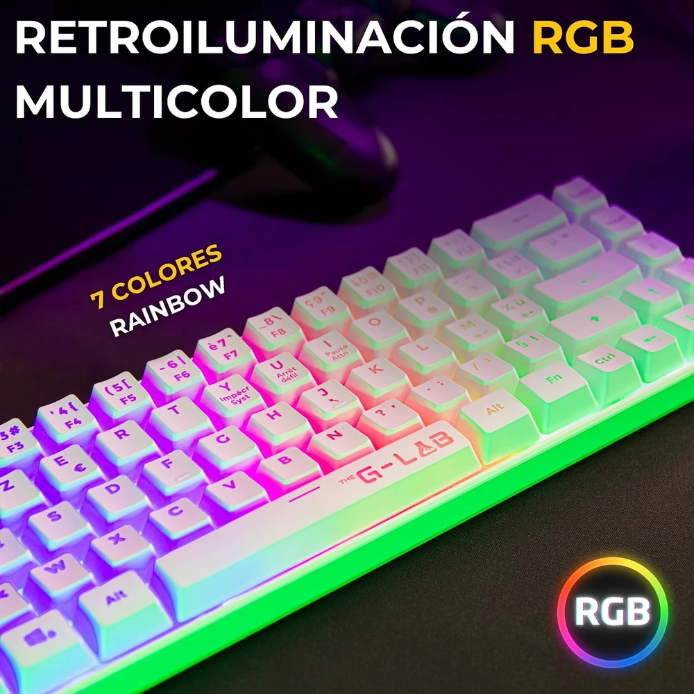 THE G-LAB 60 % žaidimų klaviatūros ir pelės rinkinys su RGB, QWERTY, COMBO-HYDRO-W/SP