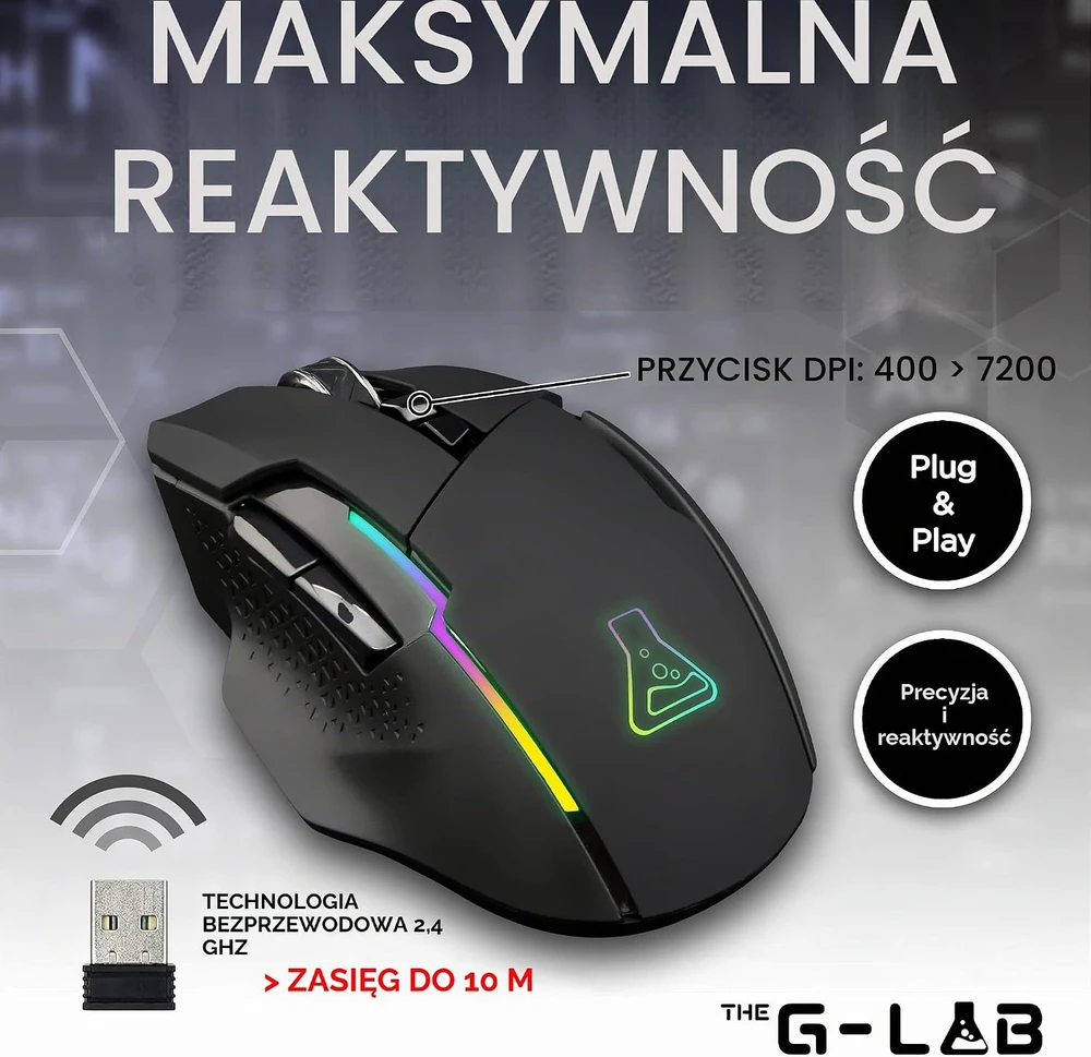 THE G-LAB Kult Caesium belaidė žaidimų pelė su USB ir RGB apšvietimu, 7200 DPI, KULT-CAESIUM