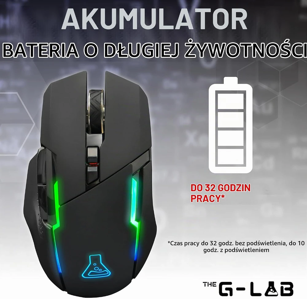 THE G-LAB Kult Caesium belaidė žaidimų pelė su USB ir RGB apšvietimu, 7200 DPI, KULT-CAESIUM