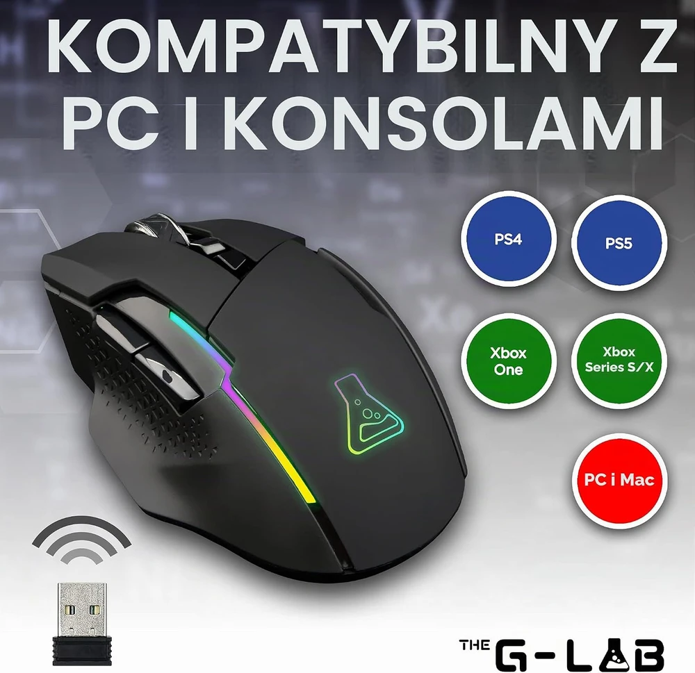 THE G-LAB Kult Caesium belaidė žaidimų pelė su USB ir RGB apšvietimu, 7200 DPI, KULT-CAESIUM