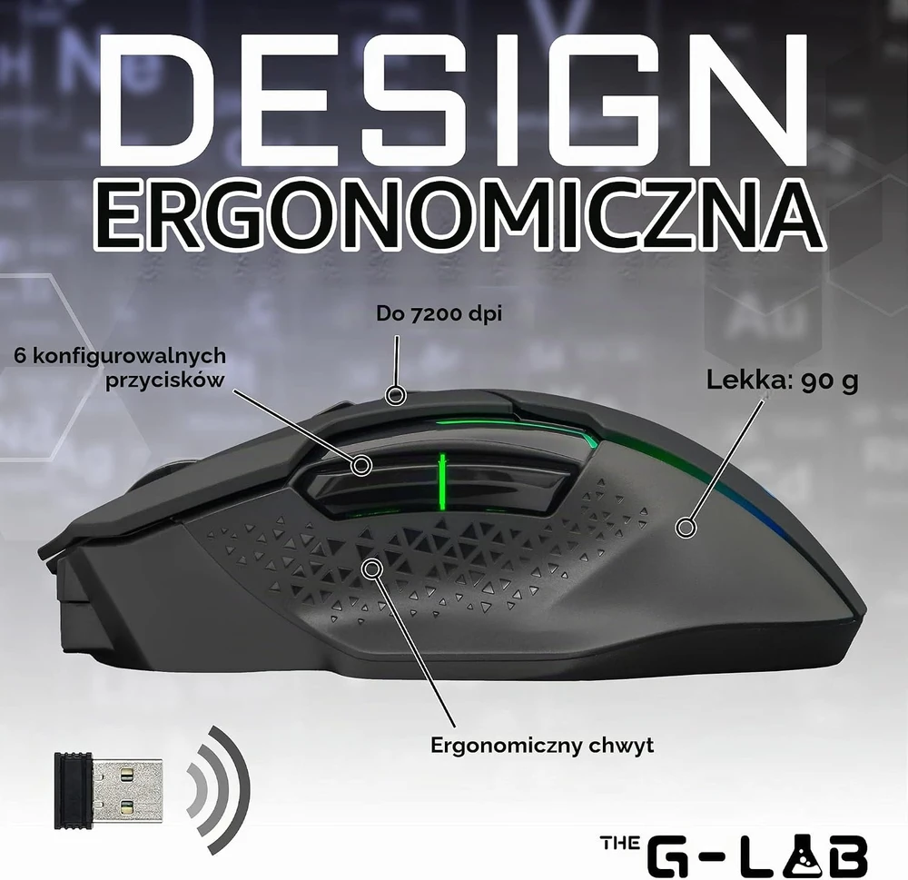 THE G-LAB Kult Caesium belaidė žaidimų pelė su USB ir RGB apšvietimu, 7200 DPI, KULT-CAESIUM