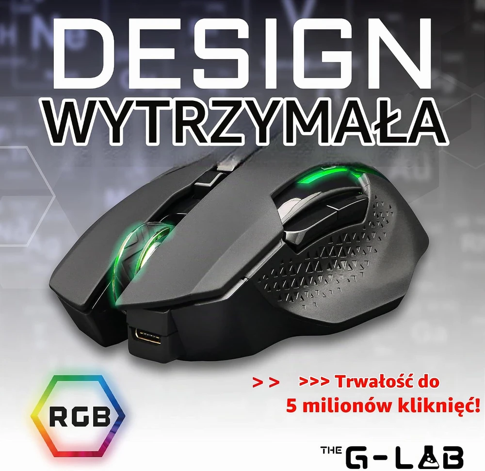THE G-LAB Kult Caesium belaidė žaidimų pelė su USB ir RGB apšvietimu, 7200 DPI, KULT-CAESIUM