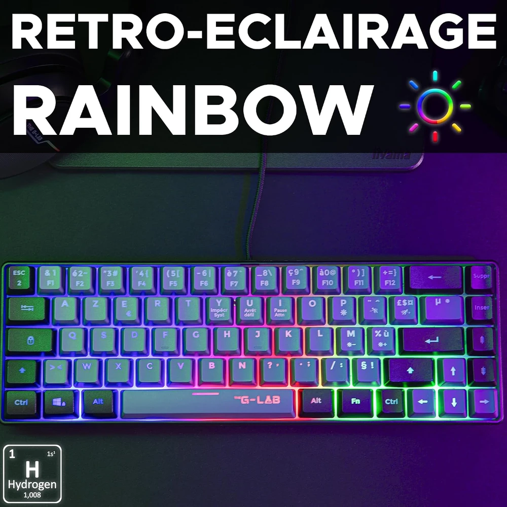 THE G-LAB pusiau mechaninė 60 % žaidimų klaviatūra, USB, AZERTY, KEYZ-HYDROGEN-GRB/FR