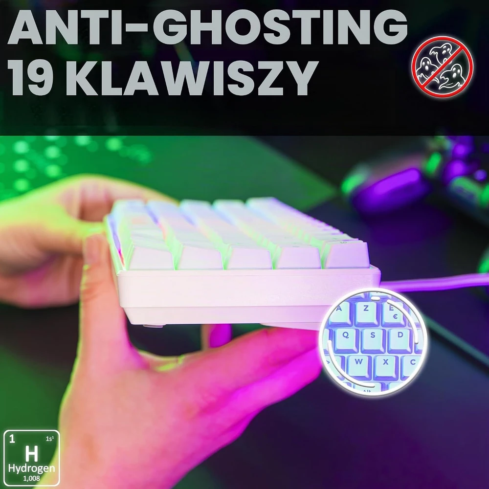 THE G-LAB pusiau mechaninė 60 % žaidimų klaviatūra, USB, AZERTY, KEYZ-HYDROGEN-W/FR