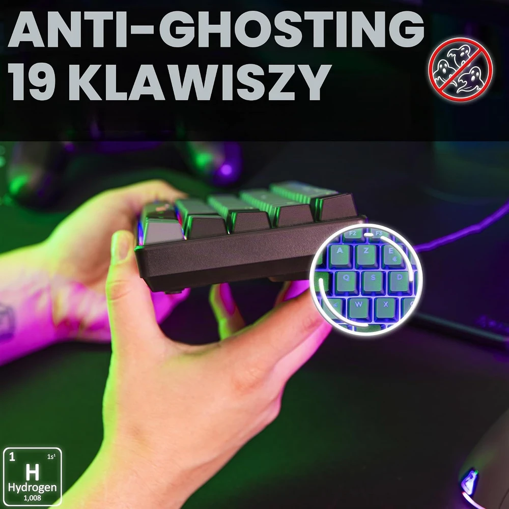 THE G-LAB pusiau mechaninė 60 % žaidimų klaviatūra, USB, AZERTY, KEYZ-HYDROGEN-GRB/FR