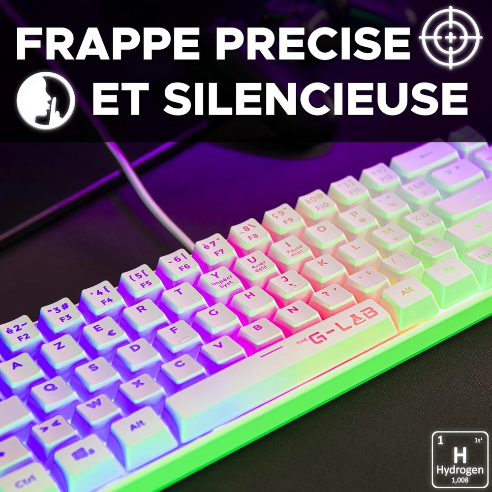 THE G-LAB pusiau mechaninė 60 % žaidimų klaviatūra, USB, AZERTY, KEYZ-HYDROGEN-W/FR