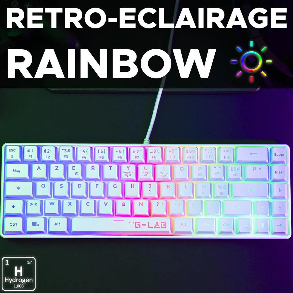 THE G-LAB pusiau mechaninė 60 % žaidimų klaviatūra, USB, AZERTY, KEYZ-HYDROGEN-W/FR