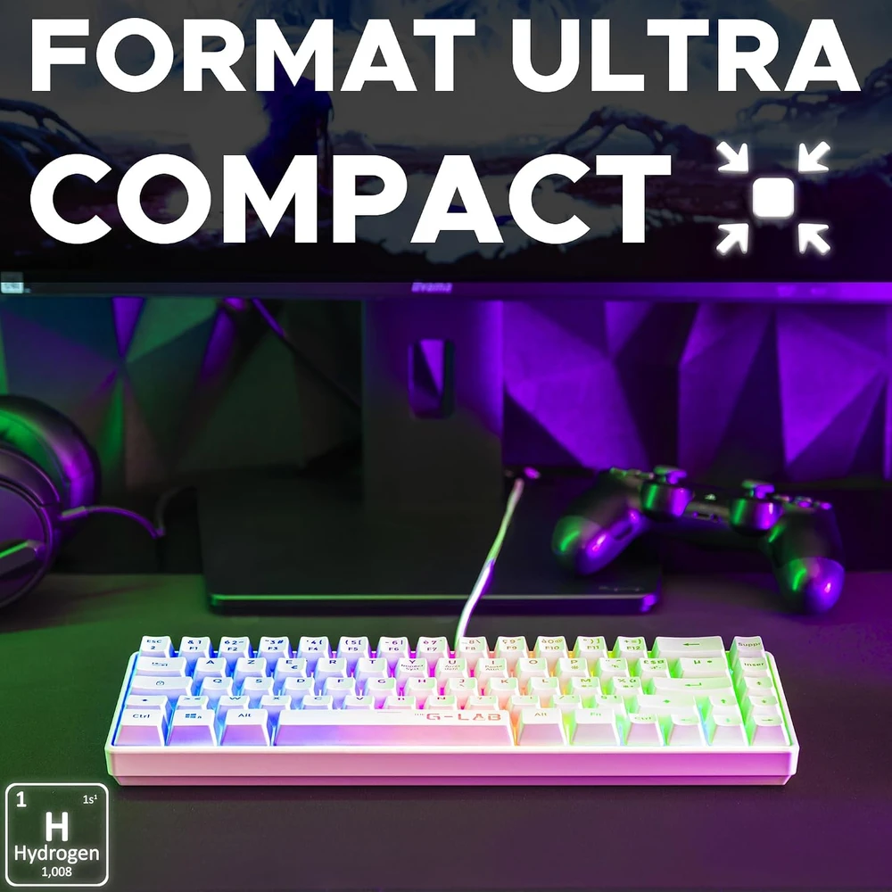 THE G-LAB pusiau mechaninė 60 % žaidimų klaviatūra, USB, AZERTY, KEYZ-HYDROGEN-W/FR