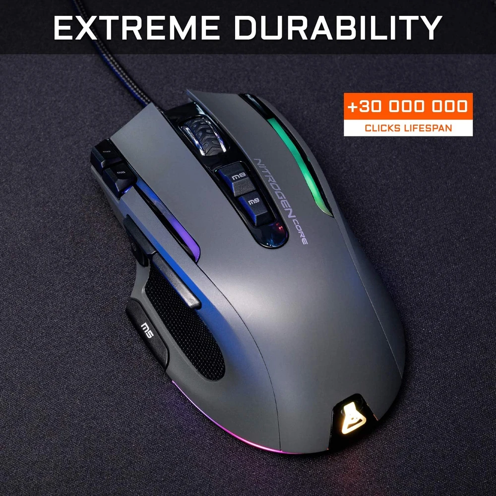 THE G-LAB su laidu žaidimų pelė su RGB apšvietimu ir 11 programuojamų mygtukų, 10000 DPI, KULT-NITROGEN-CORE
