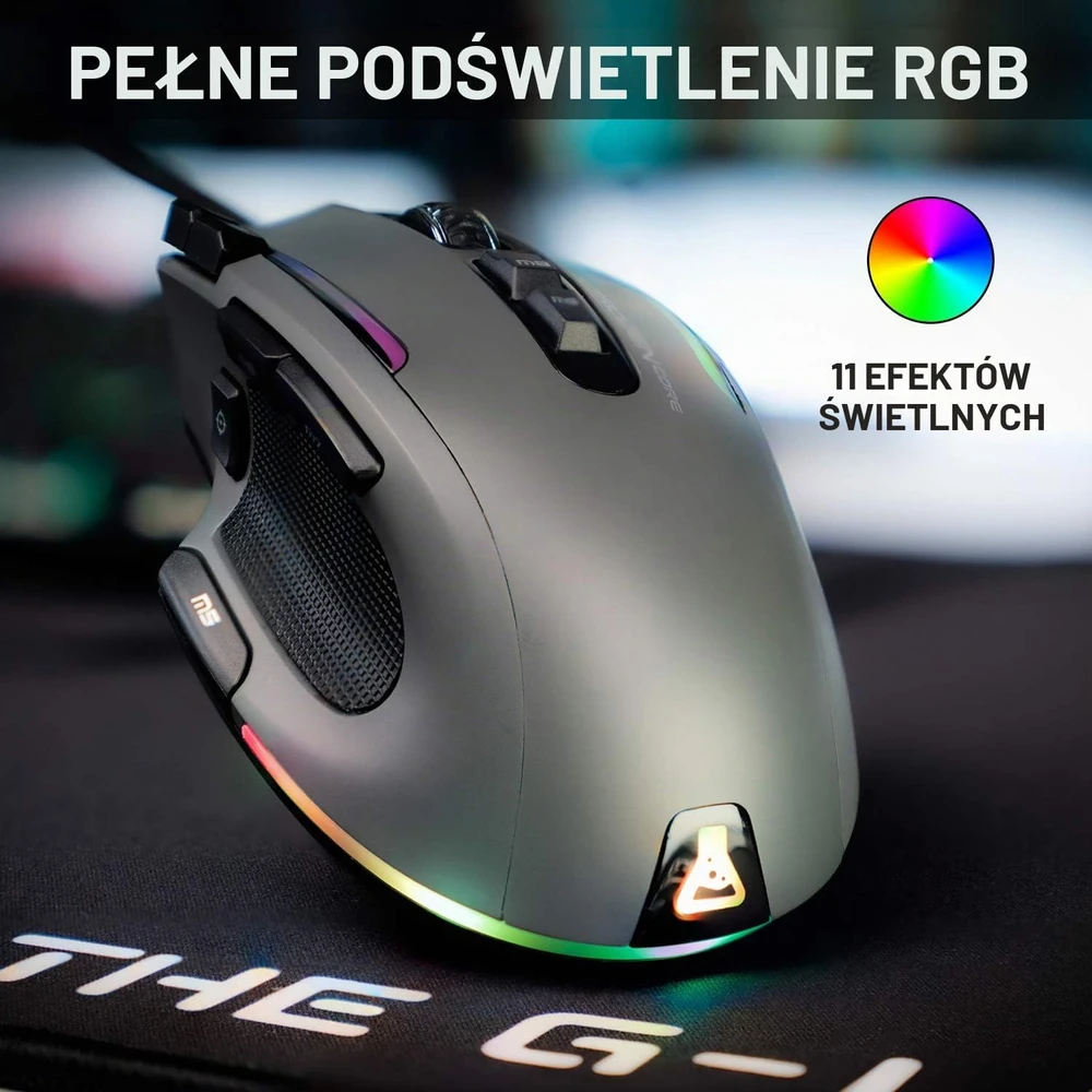 THE G-LAB su laidu žaidimų pelė su RGB apšvietimu ir 11 programuojamų mygtukų, 10000 DPI, KULT-NITROGEN-CORE