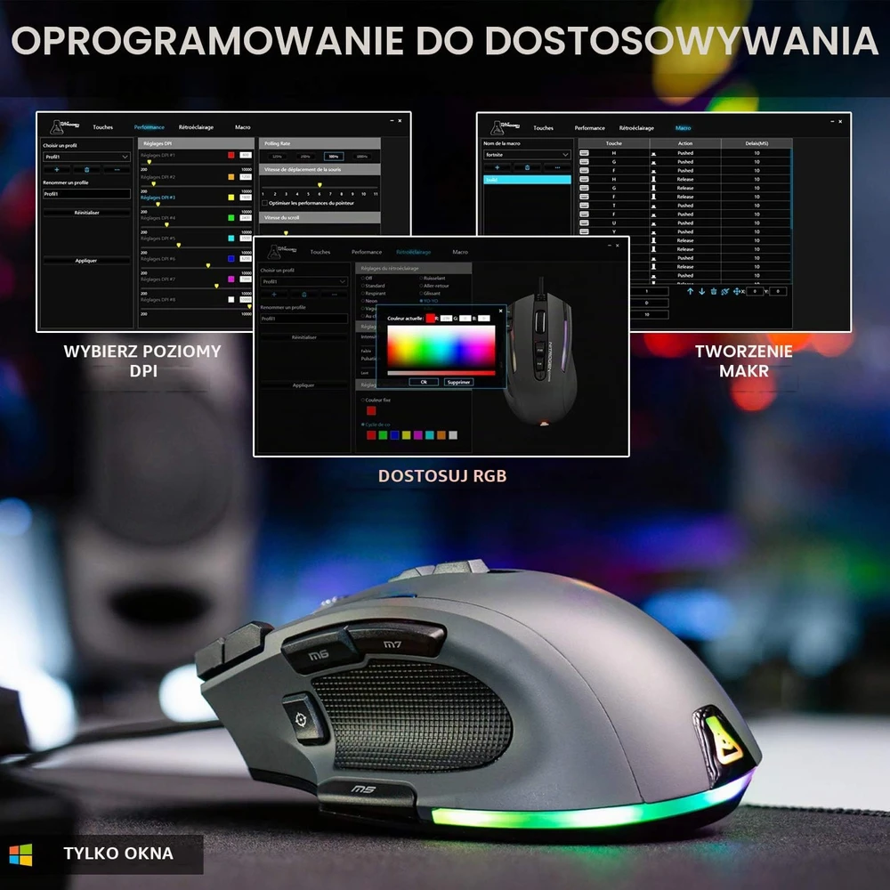 THE G-LAB su laidu žaidimų pelė su RGB apšvietimu ir 11 programuojamų mygtukų, 10000 DPI, KULT-NITROGEN-CORE