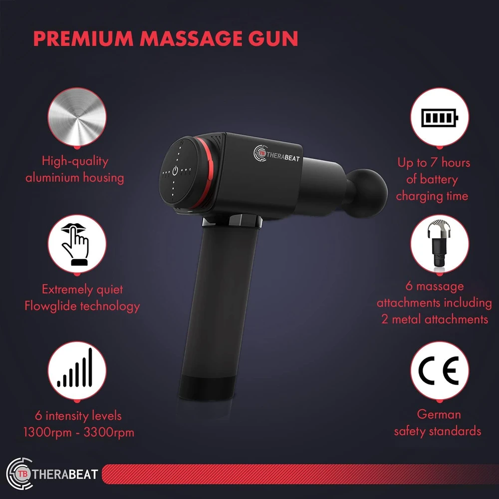THERABEAT masažinis pistoletas su 6 intensyvumo lygiais, 220 W, B083M3K7GJ