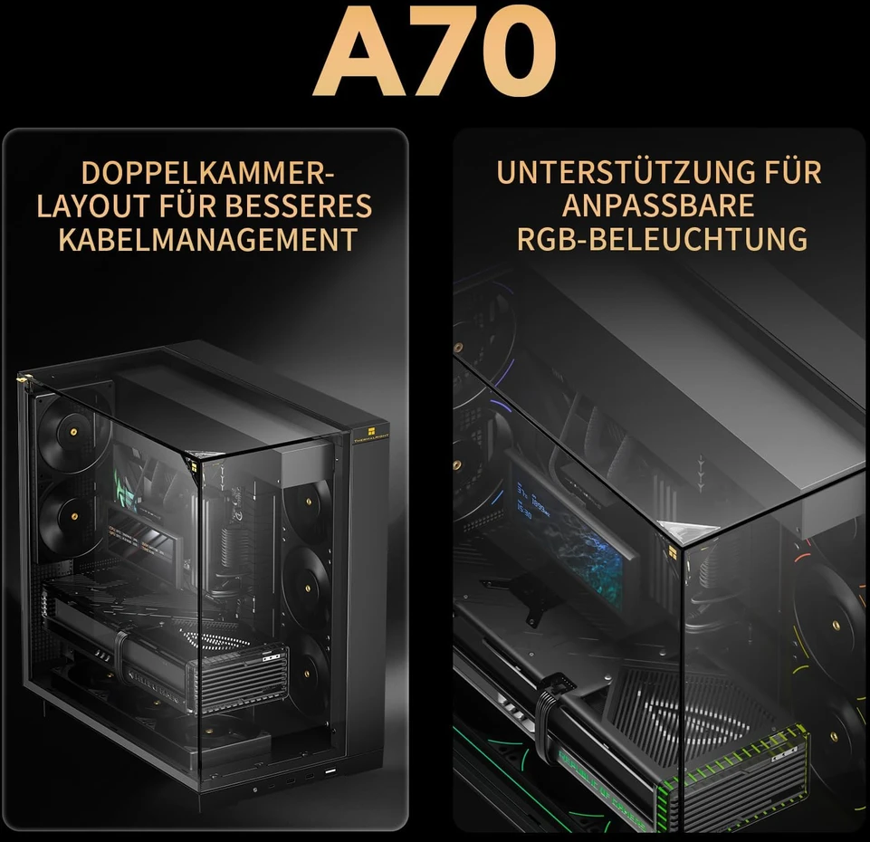 Thermalright ATX kompiuterio korpusas su trijų pusių grūdintu stiklu ir vieta 8 ventiliatoriams, A70