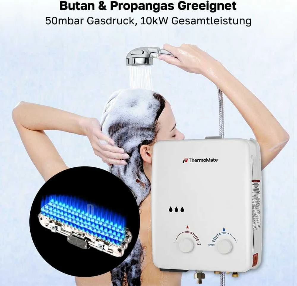 Thermomate dujinis momentinis vandens šildytuvas, 10 kW, pritaikytas propanui, 5 l/min, AZ132-DE