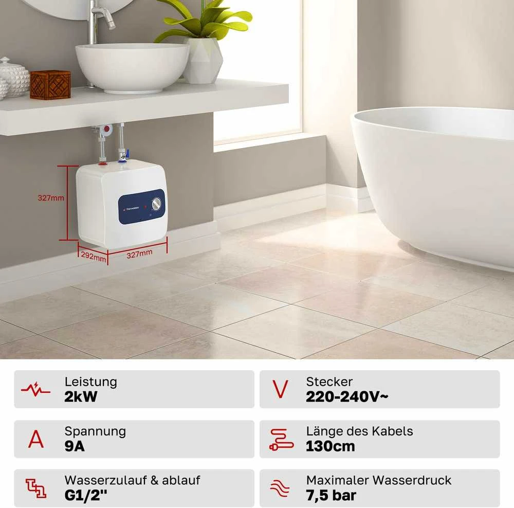 Thermomate elektrinis vandens šildytuvas 10 l 2000 W ABS montuojamas po kriaukle ES10DE