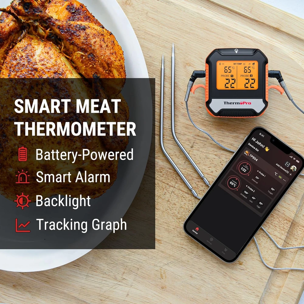 ThermoPro belaidis mėsos termometras Bluetooth 5.0, 2 zondų, temperatūra nuo -10 iki 300°C, TP904
