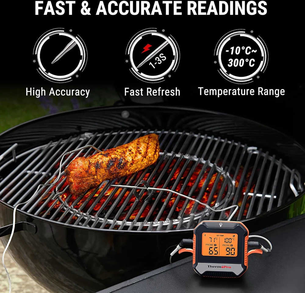ThermoPro belaidis mėsos termometras Bluetooth 5.0, 2 zondų, temperatūra nuo -10 iki 300°C, TP904