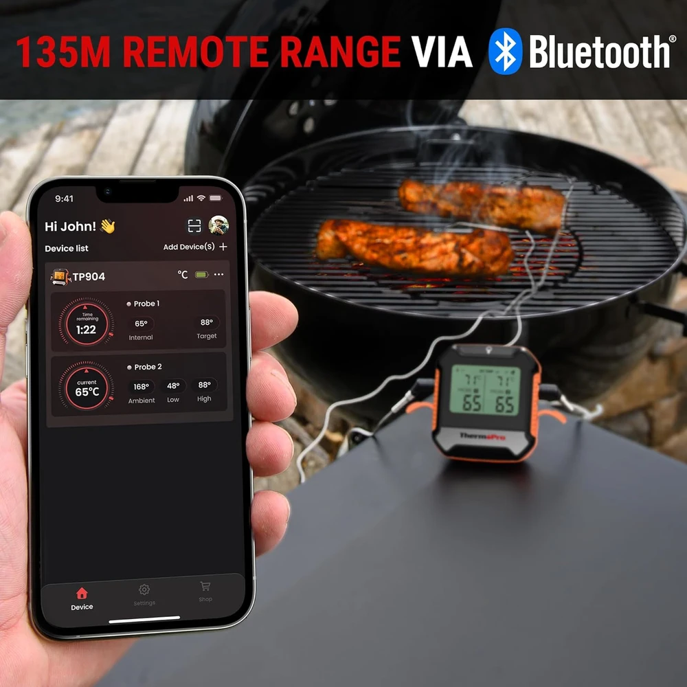ThermoPro belaidis mėsos termometras Bluetooth 5.0, 2 zondų, temperatūra nuo -10 iki 300°C, TP904