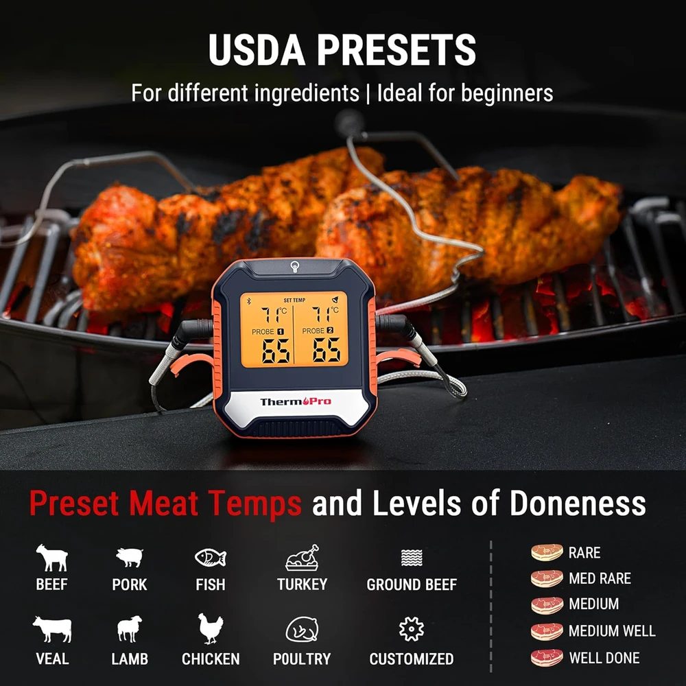 ThermoPro belaidis mėsos termometras Bluetooth 5.0, 2 zondų, temperatūra nuo -10 iki 300°C, TP904