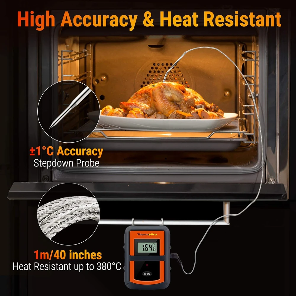 ThermoPro belaidis skaitmeninis mėsos termometras su laikmačiu ir 150 m veikimo nuotoliu TP-07C