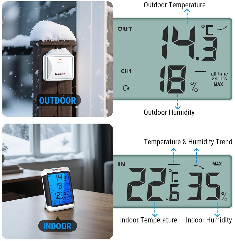 ThermoPro belaidis termohigrometras su išoriniu jutikliu, 150 m, TP-65C