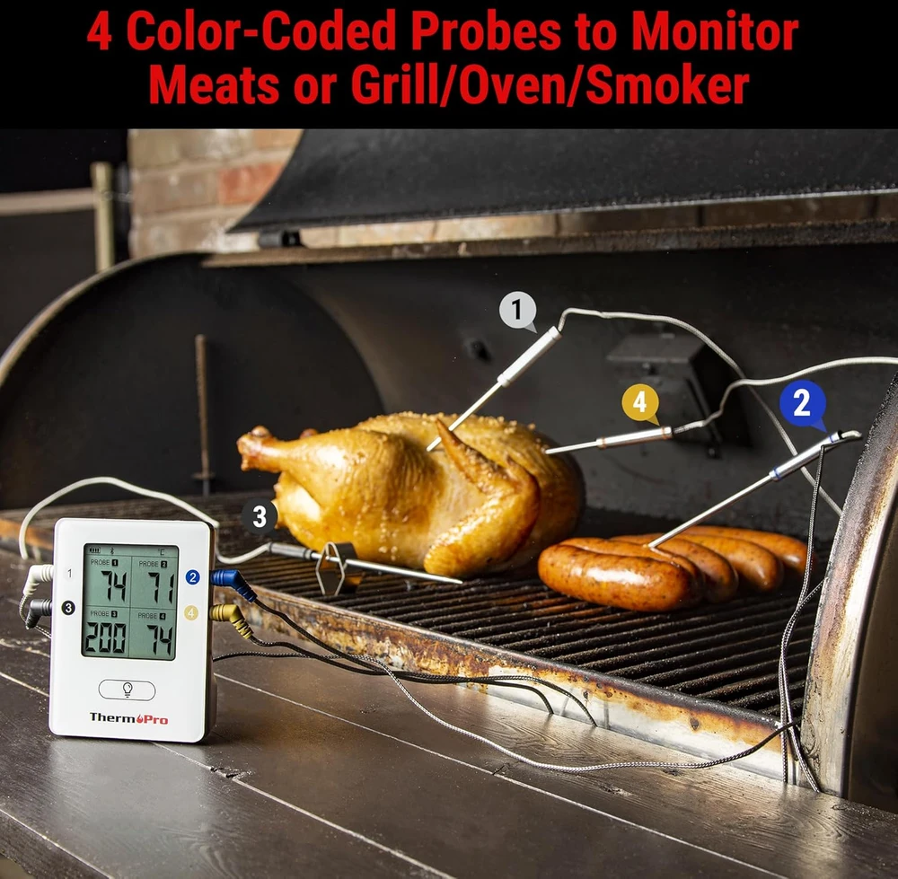 ThermoPro Bluetooth mėsos termometras su 4 zondais, 150 m veikimo nuotolis, TP-25