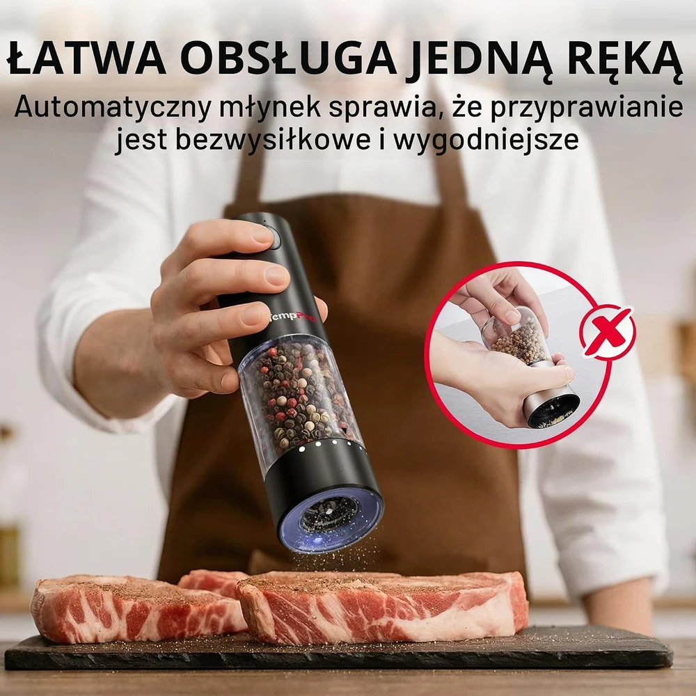 ThermoPro elektrinių druskos ir pipirų malūnėlių rinkinys, įkraunamas, 110 ml, APG709-2