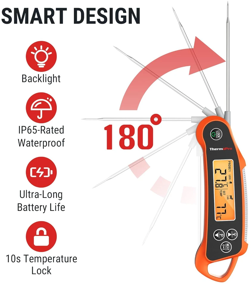 ThermoPro skaitmeninis maisto termometras su dviem zondais, IP65, TP710 modelis