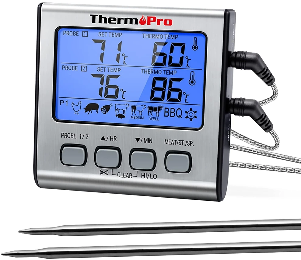 ThermoPro skaitmeninis mėsos termometras su dviem zondais, LCD ekranu, signalizacija, TP17