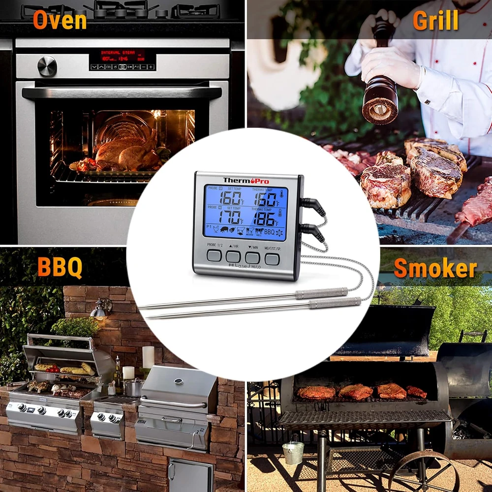 ThermoPro skaitmeninis mėsos termometras su dviem zondais, LCD ekranu, signalizacija, TP17