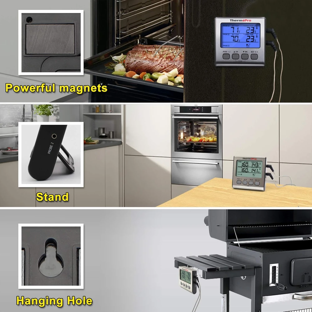 ThermoPro skaitmeninis mėsos termometras su dviem zondais, LCD ekranu, signalizacija, TP17