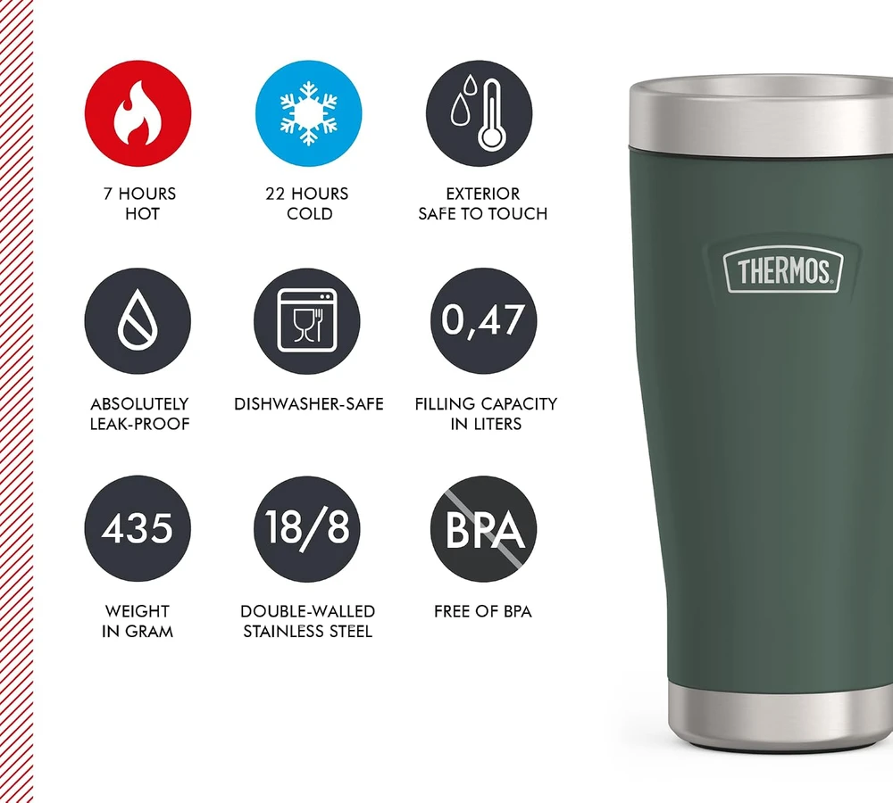 Thermos nerūdijančiojo plieno termopuodelis 470 ml, šilumą išlaiko iki 7 val., šaltį – iki 22 val., 4121353047