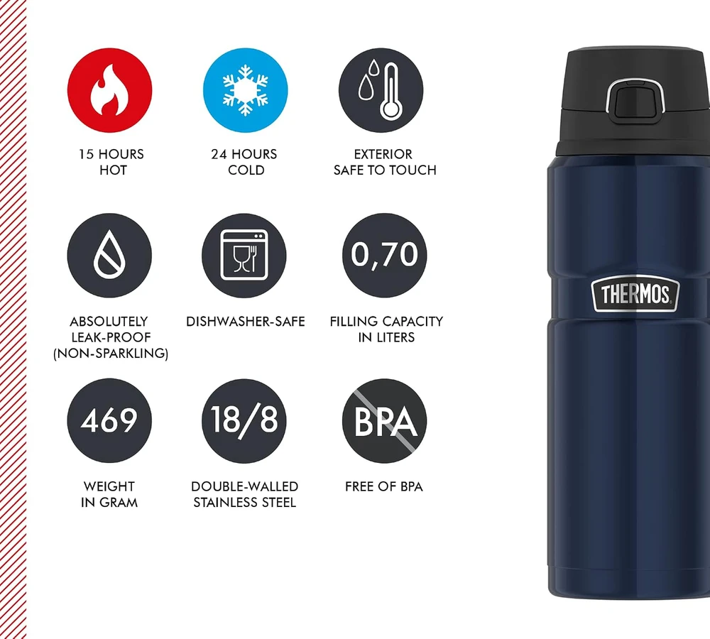 Thermos nerūdijančiojo plieno termosas 0,7 l, mėlynas, STAINLESS KING BOTTLE
