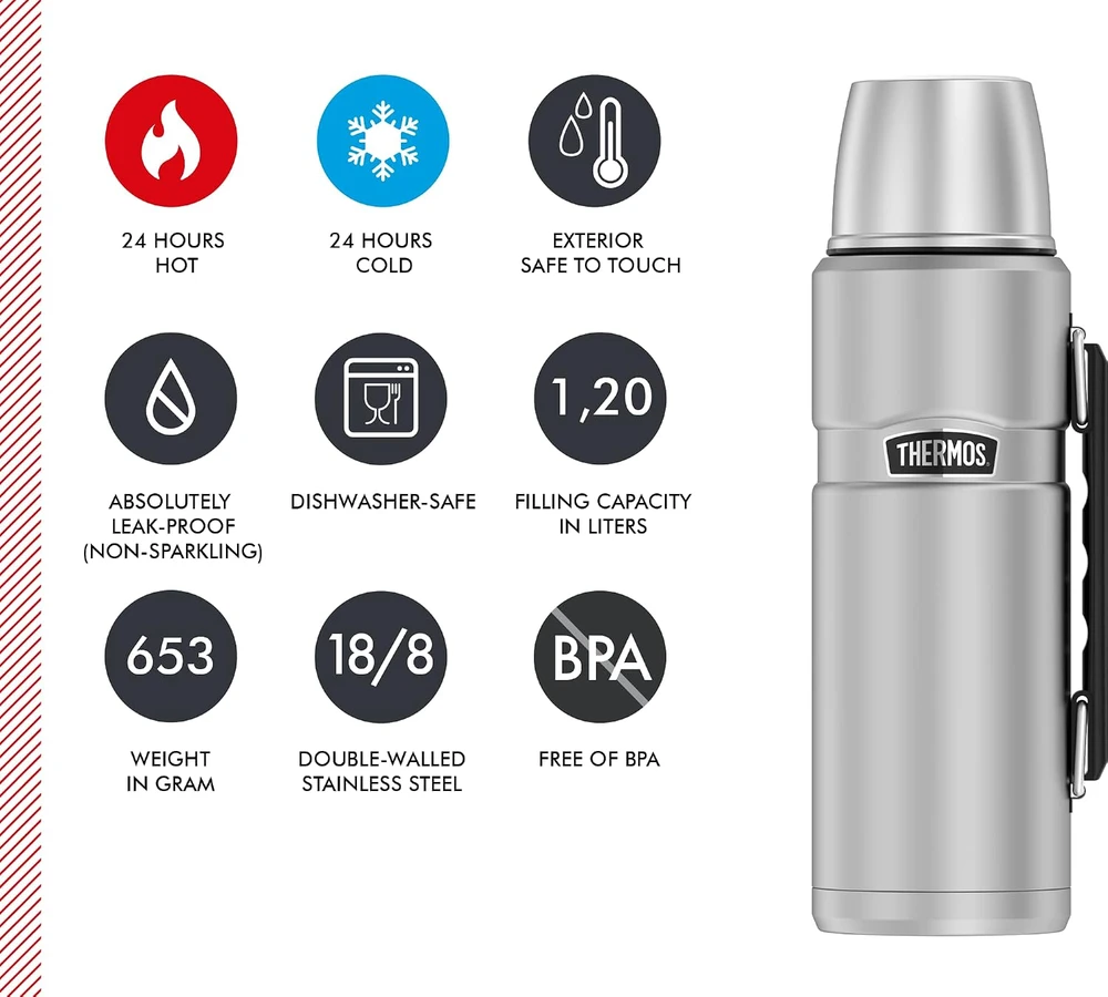 Thermos nerūdijančiojo plieno termosas 1,2 l sidabrinis Stainless King