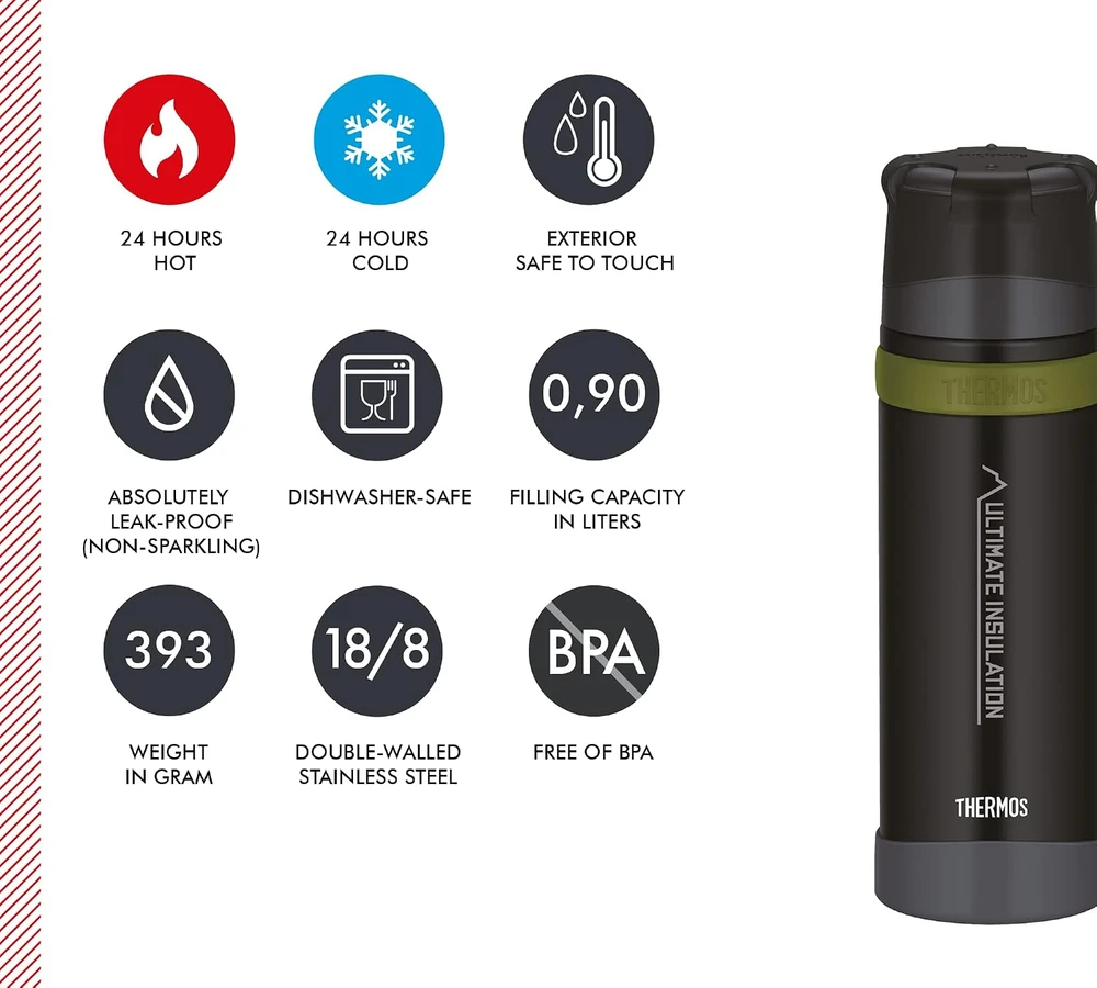 Thermos nerūdijančiojo plieno termosas 900 ml, juodas, Mountain