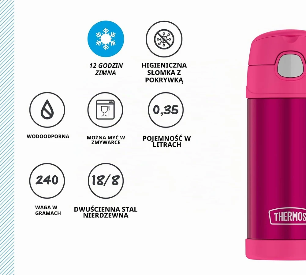 Gertuvė Thermos vaikiškas termosas su šiaudeliu 350 ml, šaltį išlaikantis 12 val., FUNTAINER STRAW BOTTLE 0,35 l