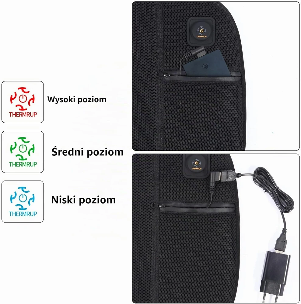 Thermrup šildoma sėdimoji pagalvėlė su USB, 10 W, 3 temperatūros lygiai, HS613