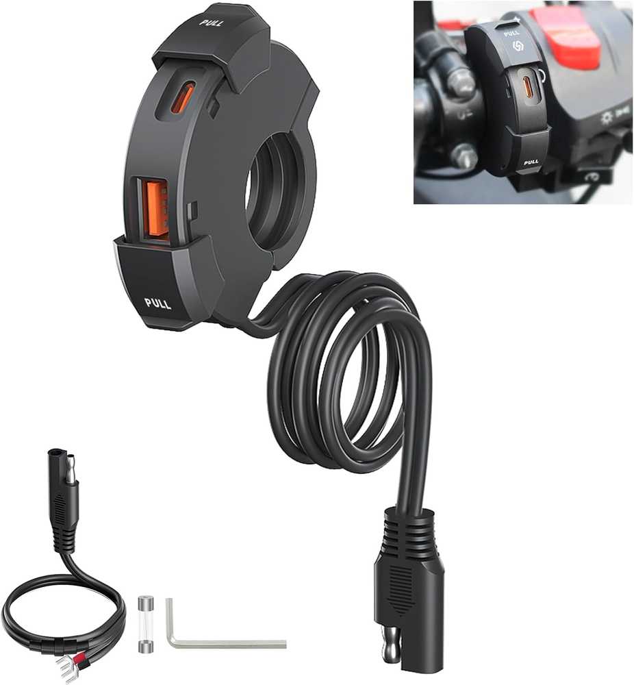 Thlevel USB motociklo įkroviklis, PD tipo C ir USB jungtys, 12–24V