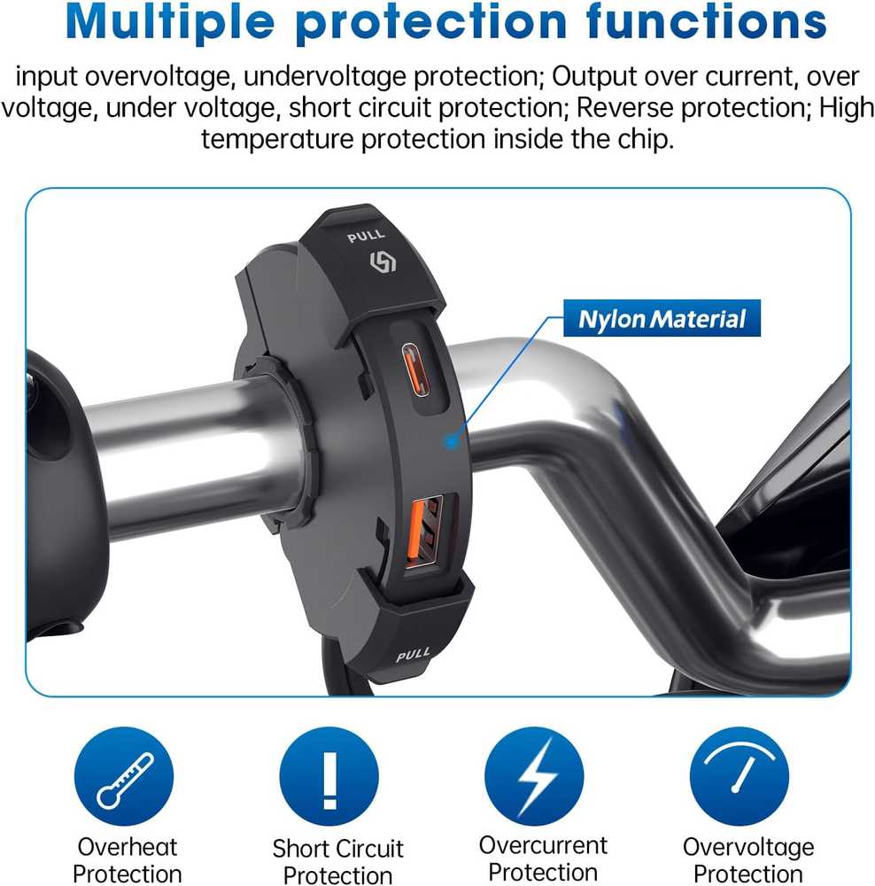 Thlevel USB motociklo įkroviklis, PD tipo C ir USB jungtys, 12–24V