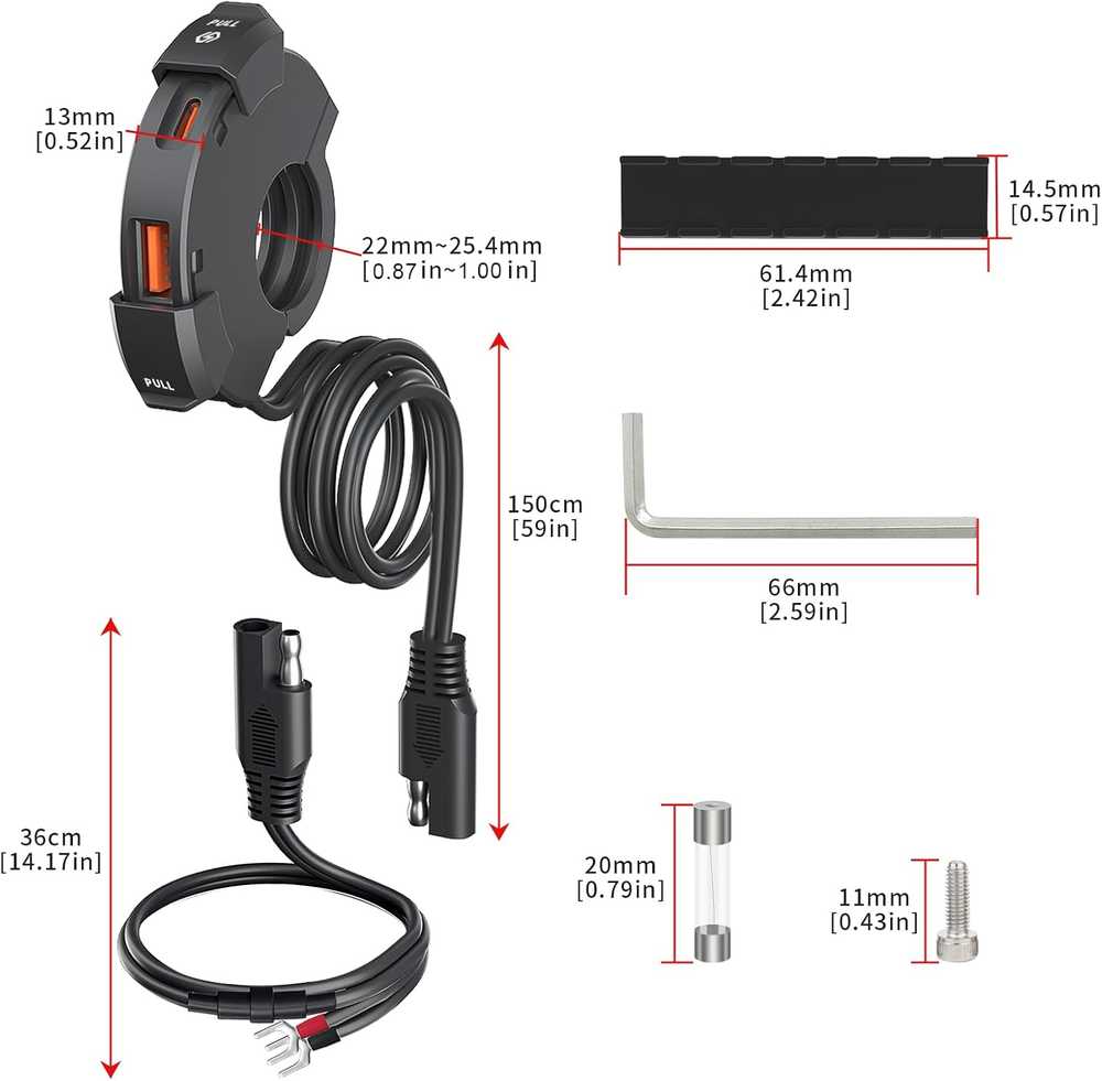 Thlevel USB motociklo įkroviklis, PD tipo C ir USB jungtys, 12–24V