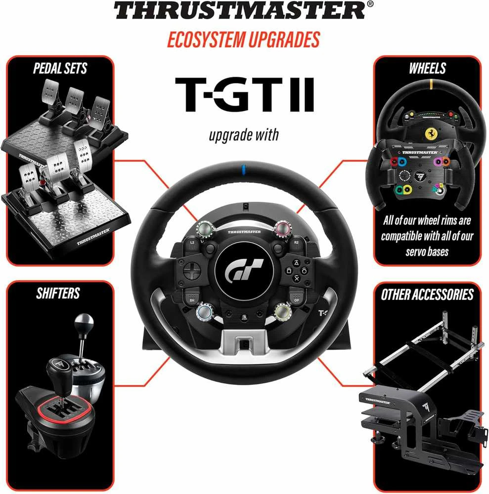 Žaidimų vairas Thrustmaster T−GT II + Baza, Juodos spalvos