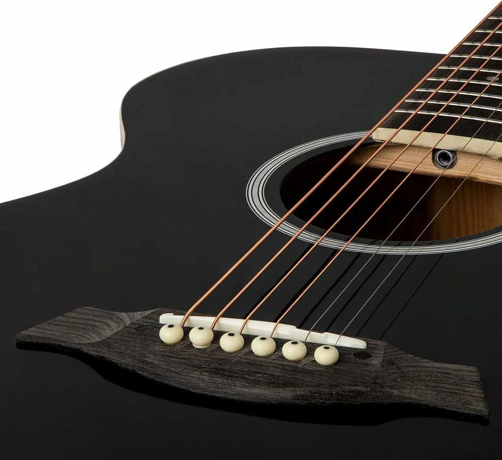 TIGER Pilno dydžio elektroakustinės gitaros pradedančiųjų rinkinys, juodas