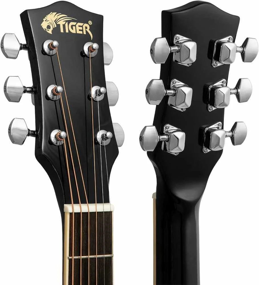 TIGER Pilno dydžio elektroakustinės gitaros pradedančiųjų rinkinys, juodas